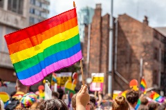 Pride flag held up in the wind