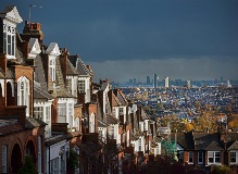 Landscape view of a residential area on a hill