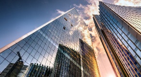 City building at sunset