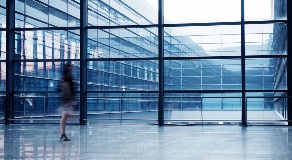 Interior of large glass building