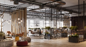 Landscape view of an empty office